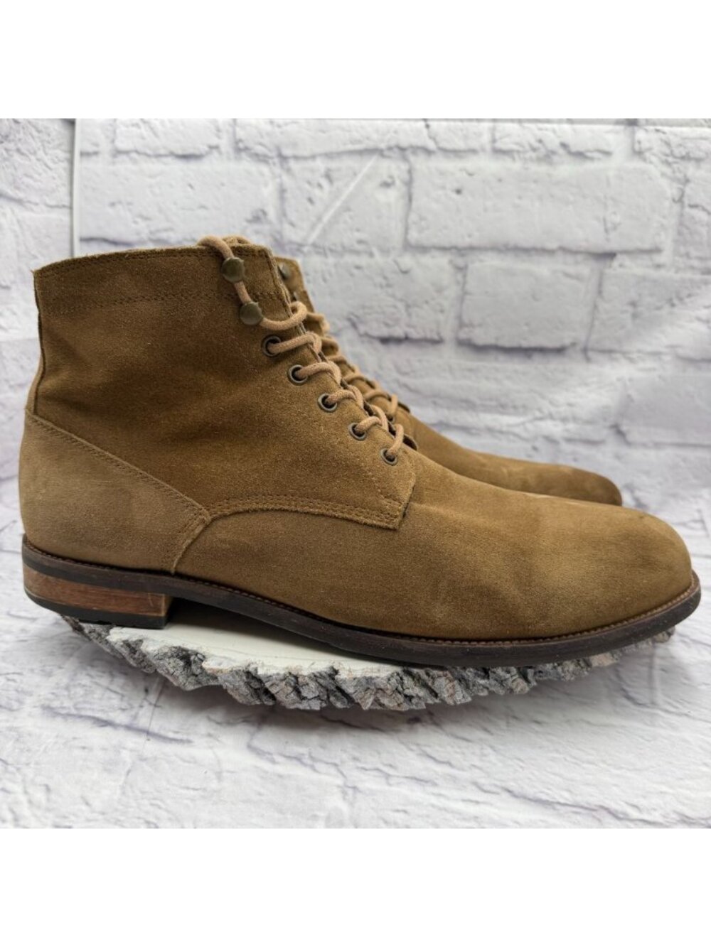 Vince Camuto Men's Tan Suede Lace-Up Ankle Dress Boots Side Zipper Size 13M - Picture 3 of 10